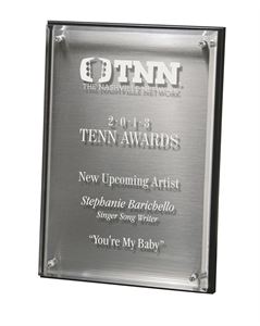 Picture of Hi-Tech Lucite Riser Plaque with Wood Backing and Choice of Gold or Silver Brushed Plate