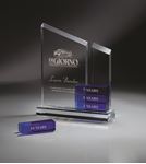 Picture of Blue and Clear Beveled Pieces of Glass on a Beveled Clear Base