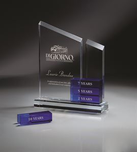 Picture of Blue and Clear Beveled Pieces of Glass on a Beveled Clear Base