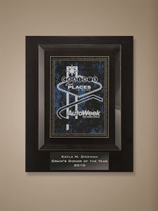 Picture of 2 Color Imprint on Beveled Raised Glass on Ebony Plaque