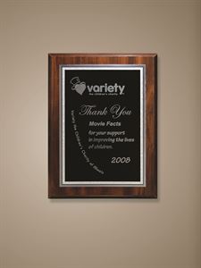 Picture of Large Silver and Black Plate on Walnut Finish Board