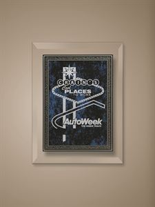 Picture of 7" x 9" Beveled Glass Plaque on Screened Blue Background