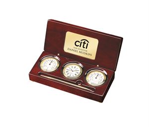 Picture of Rosewood Piano Wood Case with Thermometer, Clock, Hygrometer and Pen