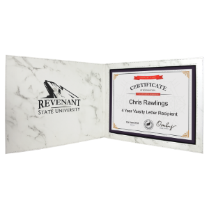 Picture of  CH112 - 9" x 12" White Marble Laserable Leatherette Certificate Holder for 8 1/2" x 11"