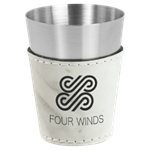 Picture of GFT1056 - 2 oz. White Marble Laserable Leatherette & Stainless Steel Shot Glass
