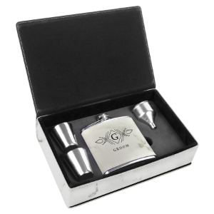 Picture of FSK317 - 6 oz. White Marble Laserable Leatherette Flask Gift Set